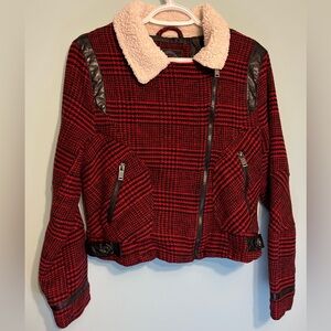 Red & Black Plaid Jacket w/ Sherpa by Dollhouse Outwear Jacket Size L
